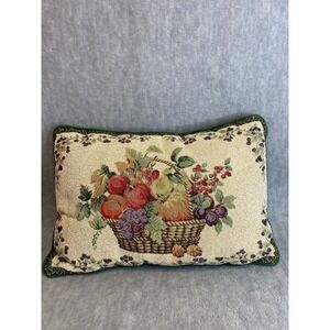 Vintage Tapestry Throw Pillow Decorative Fruit Basket Design Accent 17" x 12"
